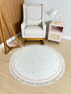 TAPETE ALGODÃO OFF WHITE COM NUDE MODELO TASSEL REDONDO