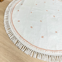 TAPETE ALGODÃO OFF WHITE COM NUDE MODELO TASSEL REDONDO - comprar online