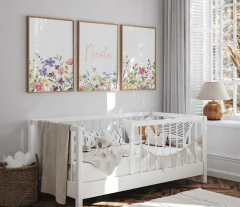 TRIO DE QUADROS FLORAL AQUARELADO OUTONO PERSONALIZADO COM NOME DESEJADO