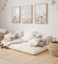 TRIO DE QUADROS FLORAL AQUARELADO OUTONO PERSONALIZADO COM NOME DESEJADO - Mimos di Luxo