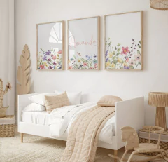 TRIO DE QUADROS FLORAL AQUARELADO OUTONO PERSONALIZADO COM NOME DESEJADO na internet