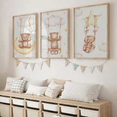 TRIO DE QUADROS FLORAL URSINHOS AQUARELADO na internet