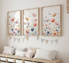 TRIO DE QUADROS FLORAL AQUARELADO CHIC
