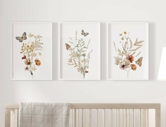 TRIO DE QUADROS FLORAL AQUARELADO BOHO - comprar online