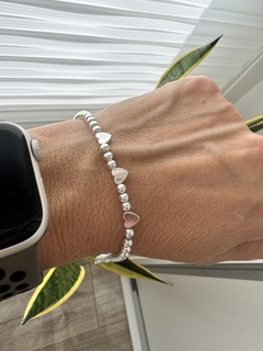 PULSERA DE ACERO BLANCO CON BOLITAS Y 3 CORAZONES SOFIA 1000 - Divinas Tentaciones Creaciones