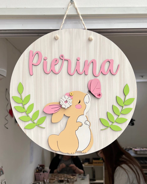 Cartel Conejo bebé con laureles verde - comprar online