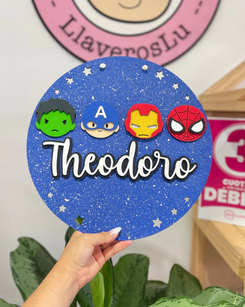 Cartel Super Héroes fondo azul - comprar online