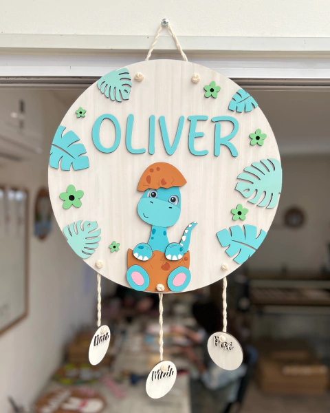 Cartel dino con huevo y hojas - comprar online