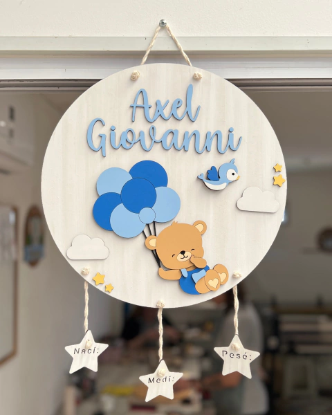 Cartel Osita con globos volando Naci Medi Pese azul - comprar online