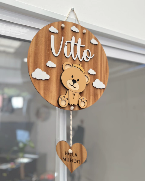 Cartel Oso con Corona con colgante hola mundo - comprar online