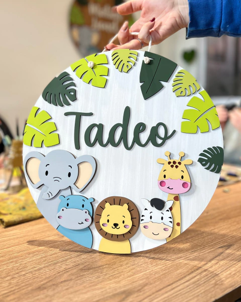 Cartel Selva bebé de 35cm con hojas de selva blanco veteado - comprar online