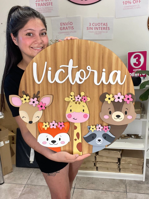 Cartel Bosque ciervo, zorro, jirafa, mapache y oso con flores - comprar online