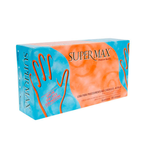 LUVA NITRILICA SEM PÓ AZUL EG SUPERMAX (CAIXA C/100)