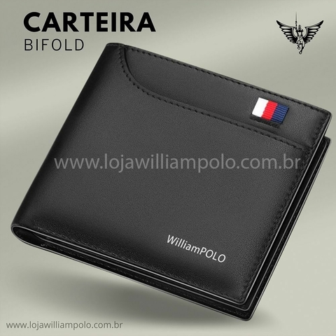 CARTEIRA MASCULINA WILLIAM POLO ORIGINAL EM COURO MODELO BIFOLD
