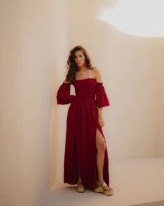 Vestido Amalfi Manga Flare Bordô - comprar online