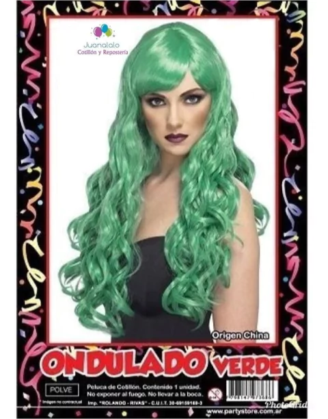 Peluca Party Store larga ondulado Verde flequillo Halloween x 1 u.
