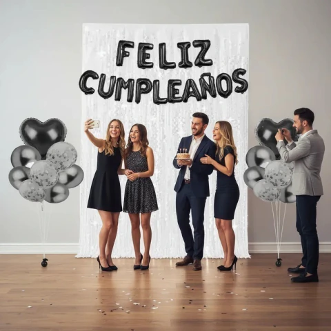 Imagen de Kit Decoracion Globos Feliz Cumpleaños Cortina Globos Confetti