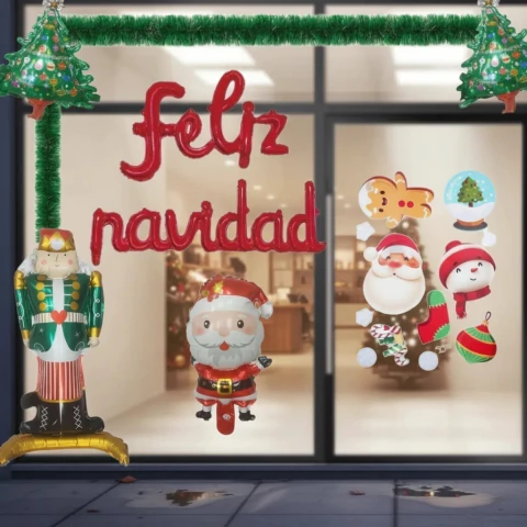 Decora Tu Vidriera Feliz Navidad Globos Stickers Vidrio Boa