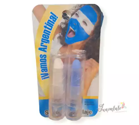 Set Duo Maquillaje Rostro Labial Mundial Argentina Blanco Celeste