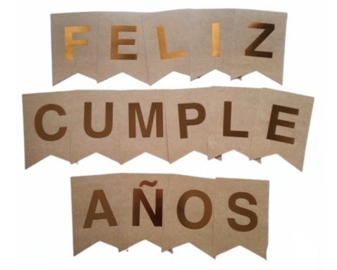 Banderín Feliz Cumpleaños Kraft Letras Doradas Cotillo