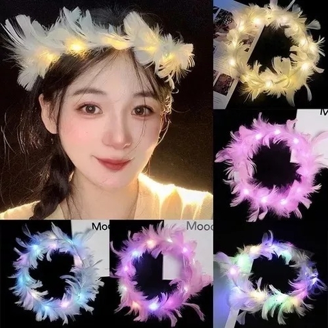 Vincha Angel Corona tiara plumas luminosa x 10 unidades