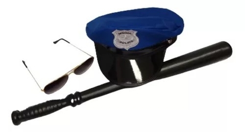 Set Disfraz Policia gorra+ lentes + baston Adulto Cotillon