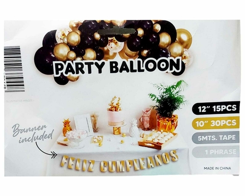 Set Arco de globos y banderin Feliz cumpleaños decoracion 48 piezas