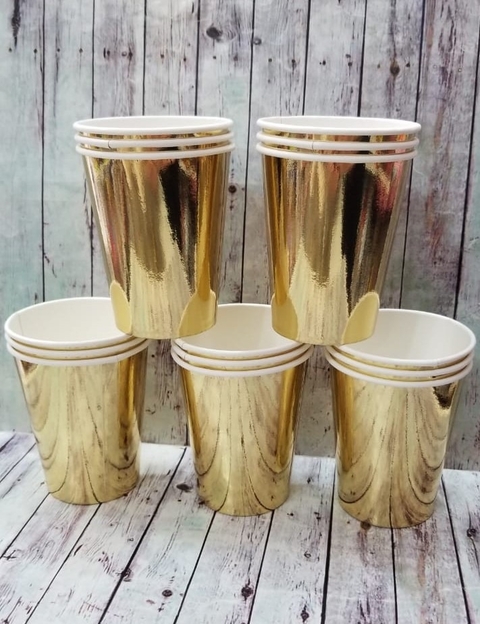 Vasos Metalizados Dorado Plateado Polipapel X 6 U Cotillón