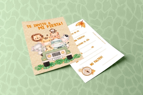 Invitaciones Cumpleaños Safari Animalitos Selva Jungla x 10 u.