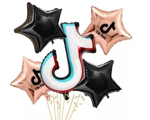 Set 5 Globos Metalizado TIK TOK Estrellas Cotillon