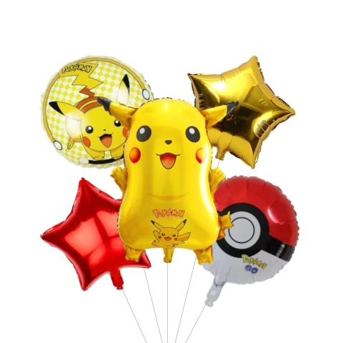 Set 5 globos Metalizados Pokemon Pikachu