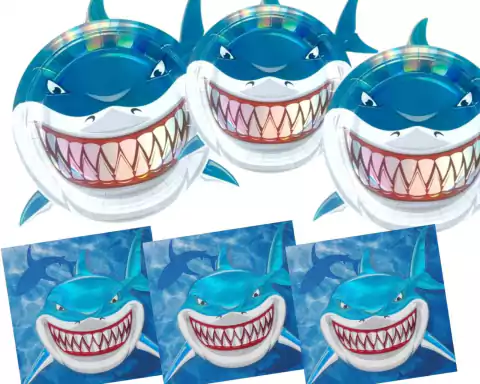 Set Tiburon Tematica Cumple Platos y sevilletas