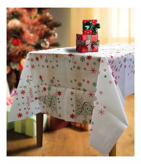 Mantel Blanco Navidad Friselina Felices Fiestas 180x110 Cm