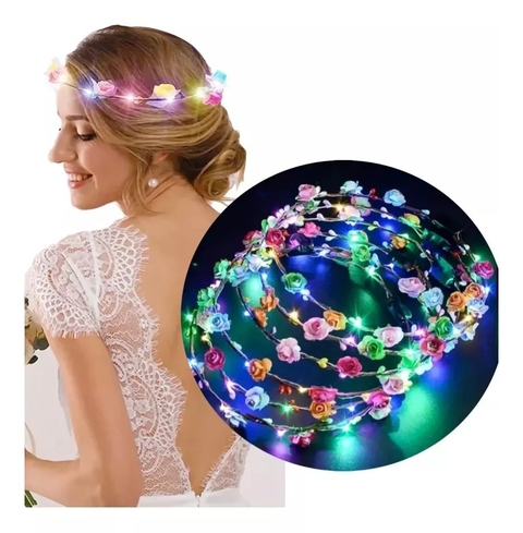 Vincha Corona Flores Luminosa Led Hippie