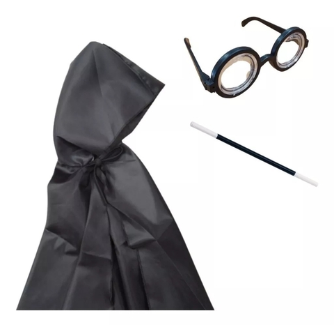 Disfraz Harry Potter Capa Con Capucha + Anteojos + Varita
