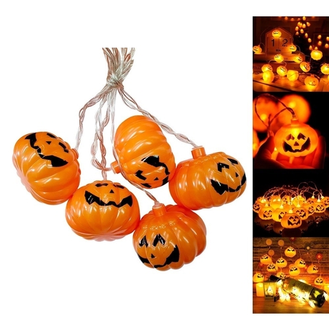 Guirnalda Tira Led Calabazas 10 Luces Halloween 1.7m Pila Aa