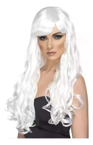 Peluca Ondulada Platinada Pelo Artificial 60cm