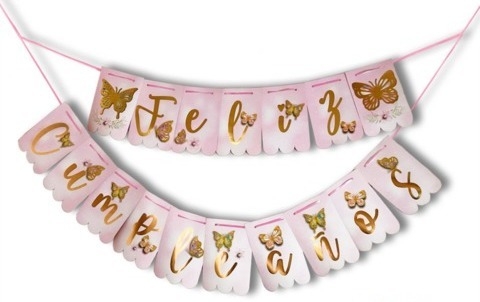 Tematica Mariposas Glam Banderin Feliz Cumpleaños