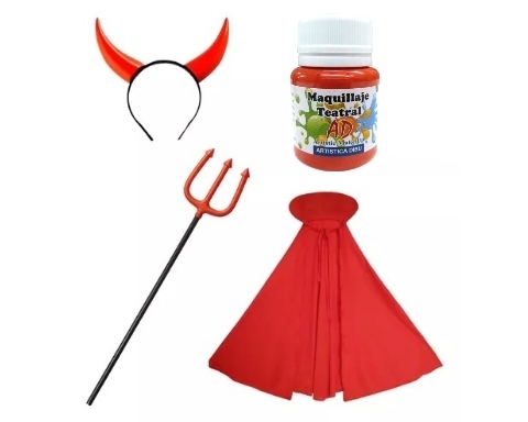 Disfraz Diablito Set Diabla Capa Tridente Vincha Maquillaje