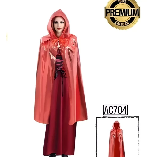 Capa Caperusita Roja Corta Metalizada Premium 80cm Halloween