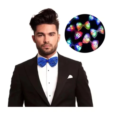 Moño lentejuelas luces led colores surtidos x1