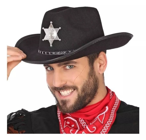 Sombrero Sheriff Negro Vaquero Cowboy Cotillon Disfraz