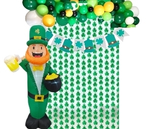 Kit Decoracion San Patricio Inflable Duende Muñeco 1,8 Mts. Led + Cortina Trebol + Globos - comprar online