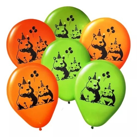 Globos Carpincho Capibara Premium 12 " Impresos x 6 u.