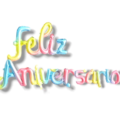 Globo Metalizado Letras Feliz Aniversario Degrade Pastel 16 pulgadas Cursiva