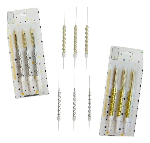 Vela Bengala Espiral Dorada Plateada X 3 U. Party Deco Torta - comprar online