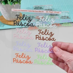 Adesivos para Objetos - Escrita Feliz Páscoa (mod. 05)