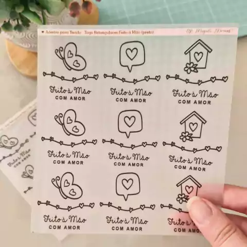 Adesivo para Tecido - Tags Retangulares Feito à Mão (preto)