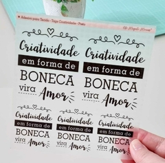 Adesivo para Tecido - Tags Criatividade - Ateliê Magali Moraes - Materiais para Bonecas e Artesanato