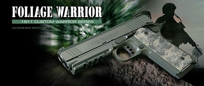 1911 CUSTOM WARRIOR SERIES ガスガン PISTOLA AIRSOFT TOKYO MARUI GBB 1911 WARRIOR DESERT 4.3 FOLIAGE- VERDE